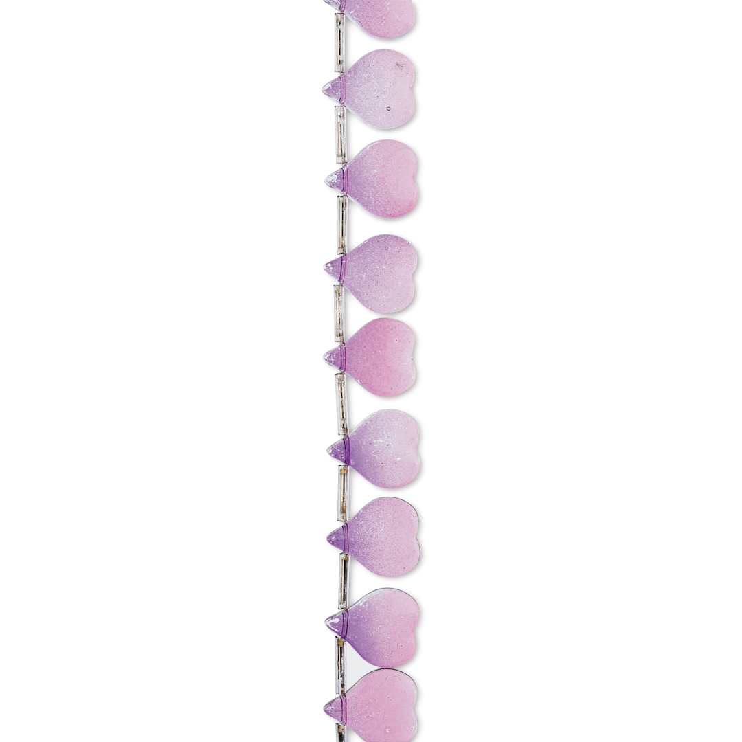 Open in modal - John Bead Crystal Lane DIY Glass Garden Bead Single Strand - Heart Petals, Purple and Pink