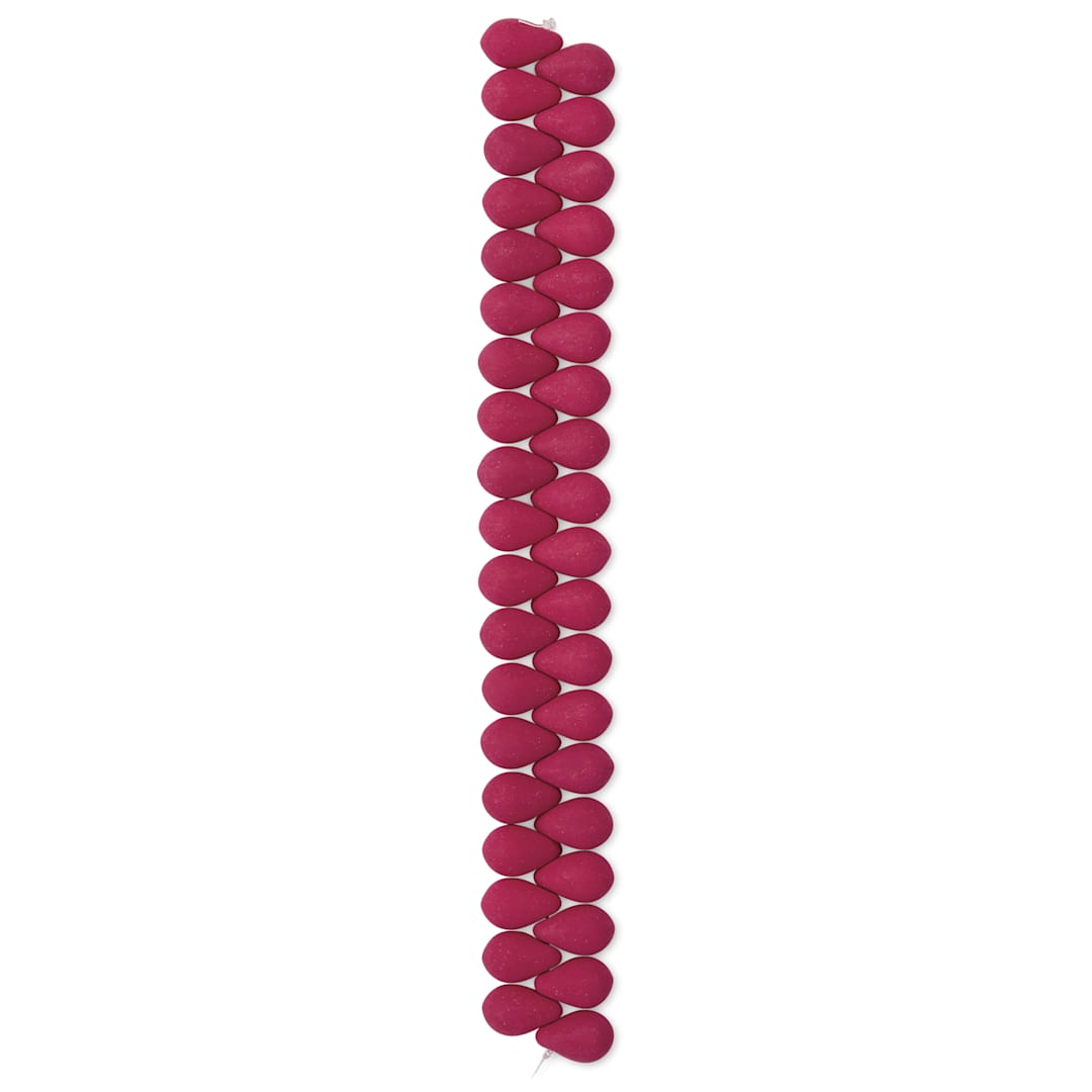 Open in modal - John Bead Czech Glass Preciosa Velvet Bead Strand - Drops, Red Lychee, 6 mm x 9 mm