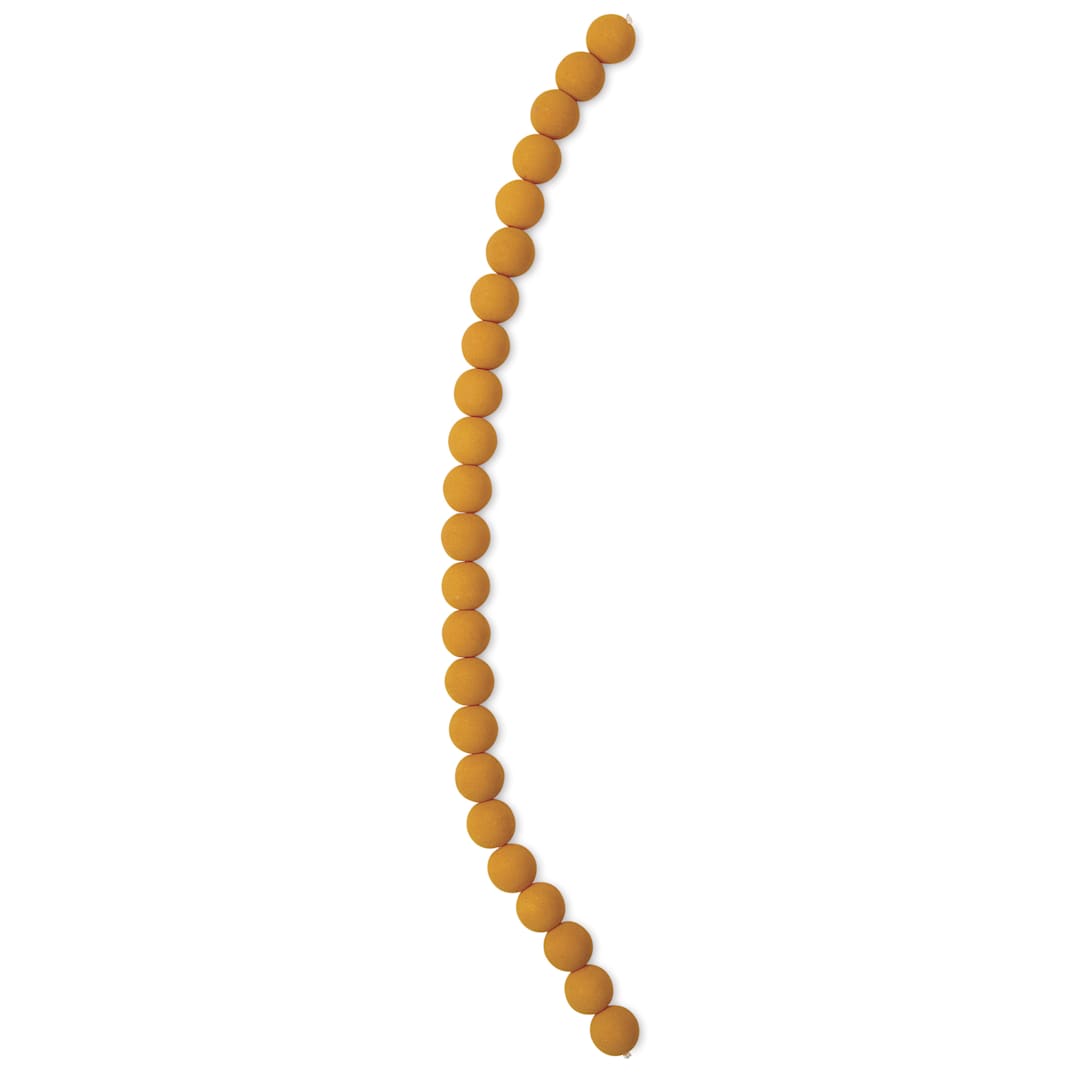 Open in modal - John Bead Czech Glass Preciosa Velvet Bead Strand - Round, Mustard Yellow, 8 mm