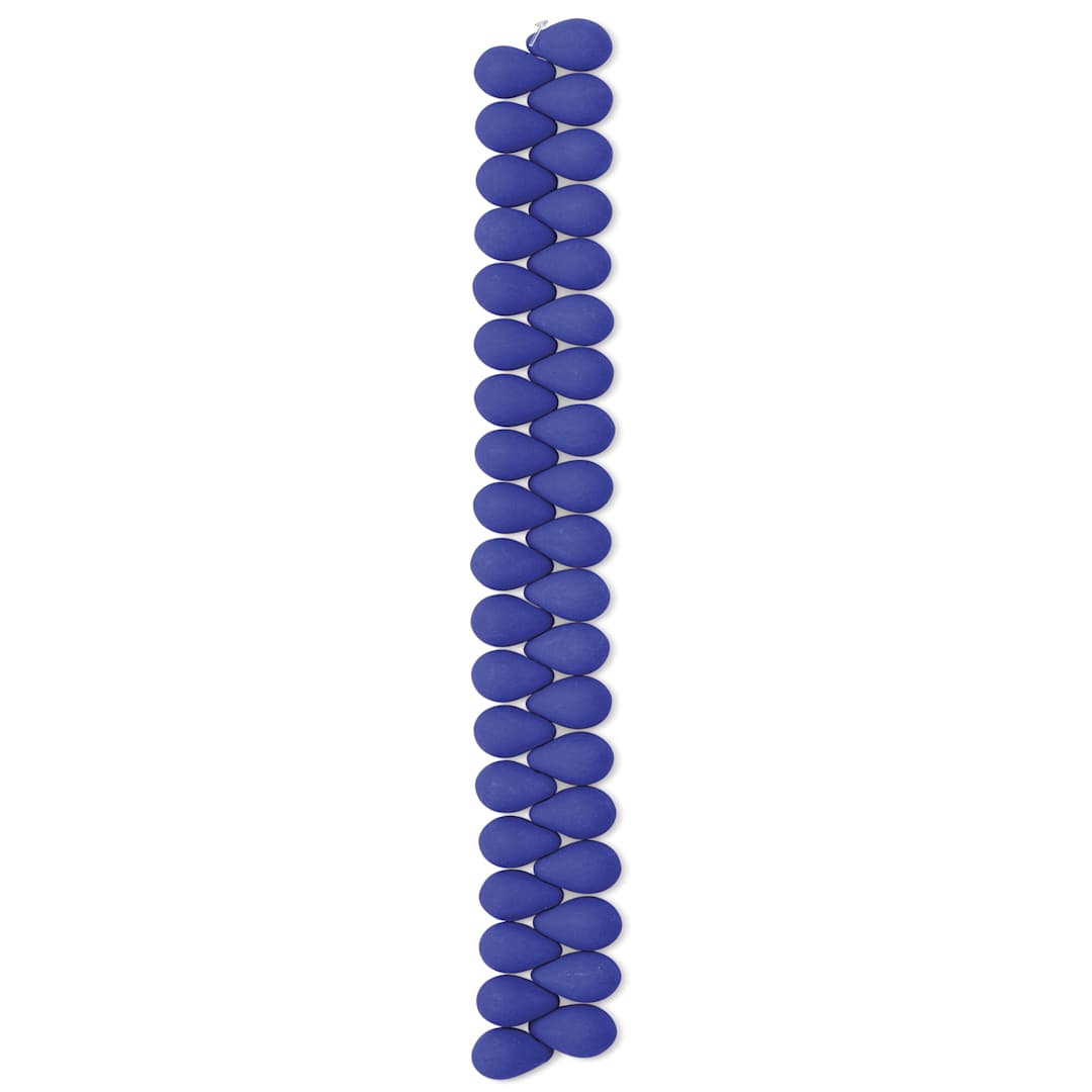 Open in modal - John Bead Czech Glass Preciosa Velvet Bead Strand - Drops, Blue, 6 mm x 9 mm