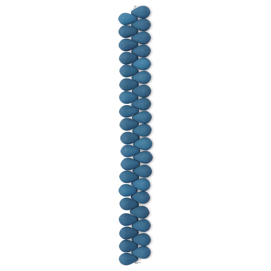 Open in modal - John Bead Czech Glass Preciosa Velvet Bead Strand - Drops, Dark Teal Blue, 6 mm x 9 mm