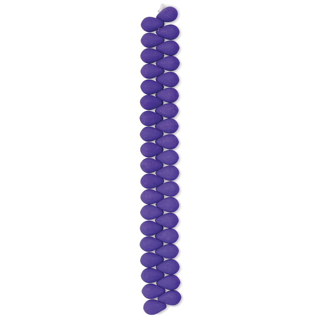 Open in modal - John Bead Czech Glass Preciosa Velvet Bead Strand - Drops, Violet, 6 mm x 9 mm