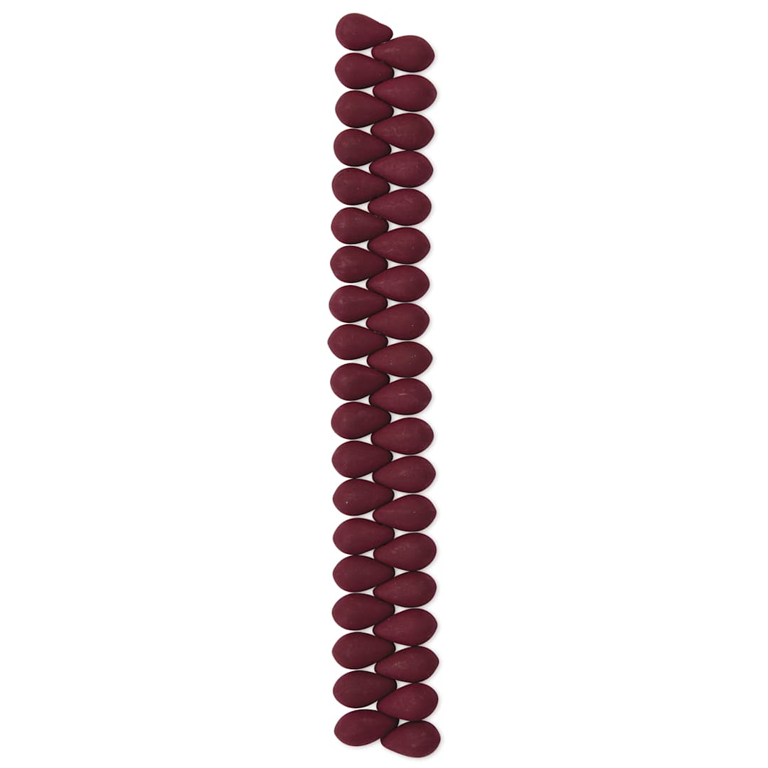 Open in modal - John Bead Czech Glass Preciosa Velvet Bead Strand - Drops, Maroon Brown, 6 mm x 9 mm