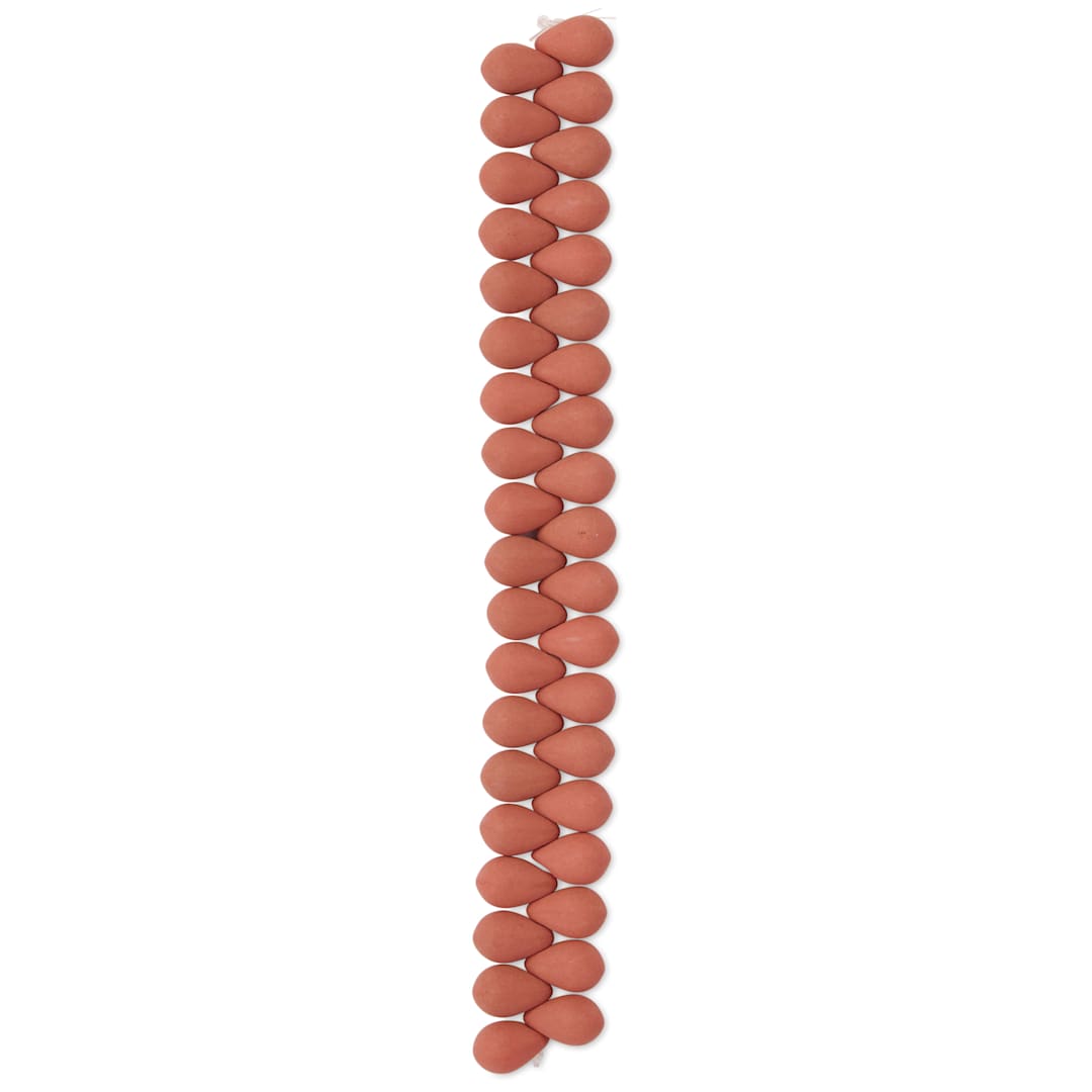 Open in modal - John Bead Czech Glass Preciosa Velvet Bead Strand - Drops, Terracotta, 6 mm x 9 mm