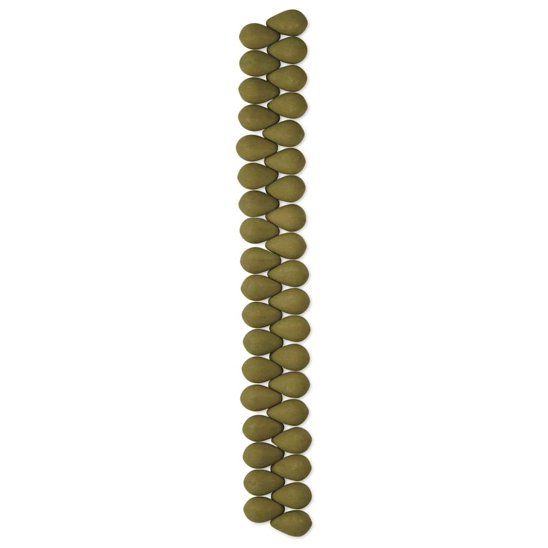 Open in modal - John Bead Czech Glass Preciosa Velvet Bead Strand - Drops, Khaki, 6 mm x 9 mm
