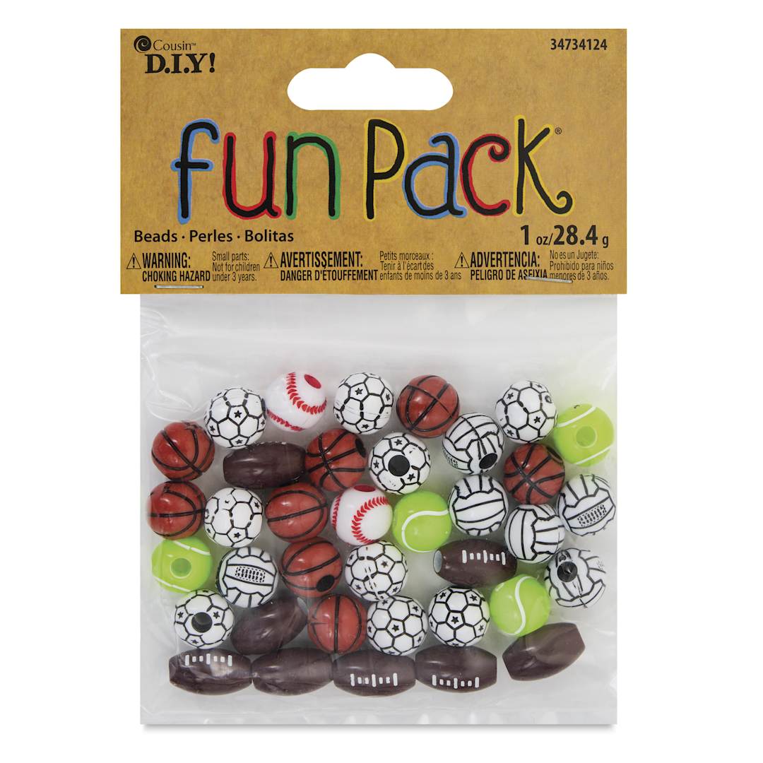 Open in modal - Cousin Fun Pack Acrylic Bead Mix - Sport Balls, Pkg of 40 - front of packaging