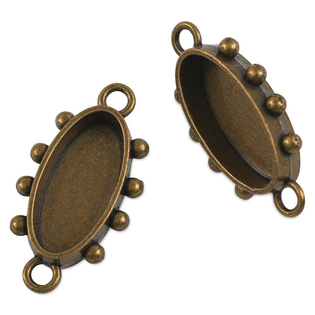 Open in modal - Ranger Ice Resin Hobnail Bezel - Oval, Small, Antique Brass, Pkg of 2