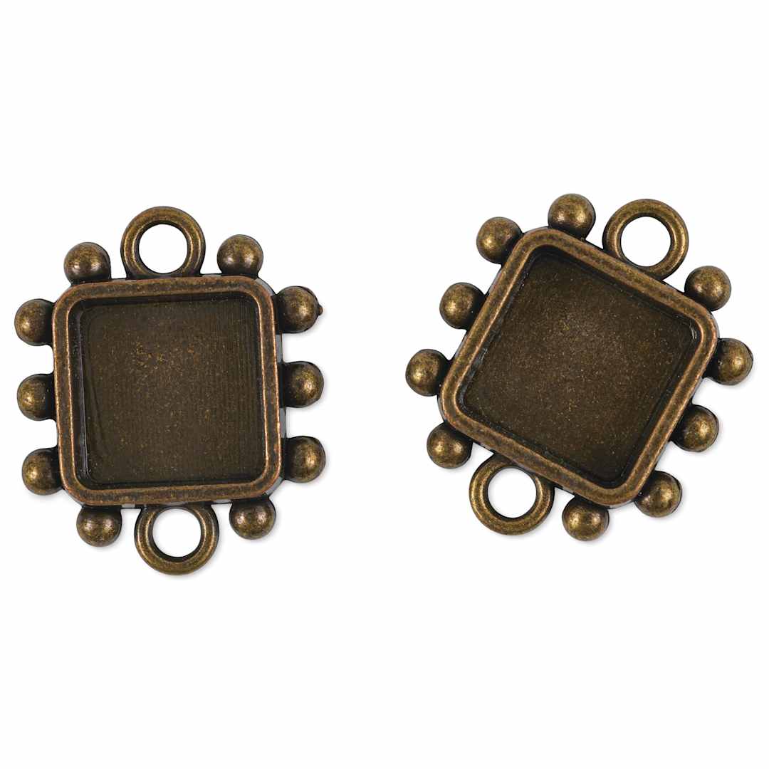Open in modal - Ranger Ice Resin Hobnail Bezel - Square, Small, Antique Brass, Pkg of 2 - top view