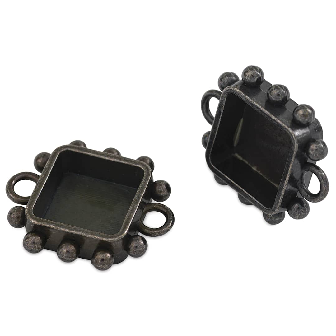 Open in modal - Ranger Ice Resin Hobnail Bezel - Square, Small, Antique Silver, Pkg of 2