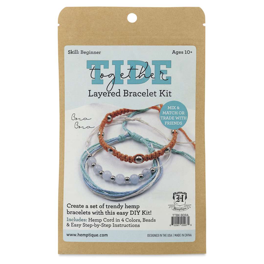 Open in modal - Hemptique Tide Together Layered Hemp Bracelet Kit - Bora Bora - front of packaging