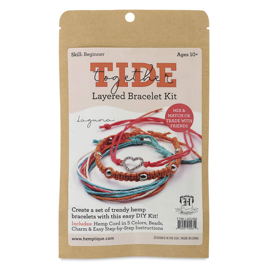 Open in modal - Hemptique Tide Together Layered Hemp Bracelet Kit - Laguna - front of packaging