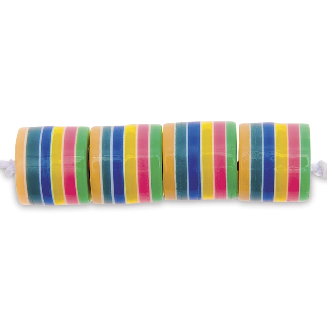 Open in modal - Rico Design Itoshii Plastic Beads - Rainbow Stripes, 10 mm W x 9 mm Dia.