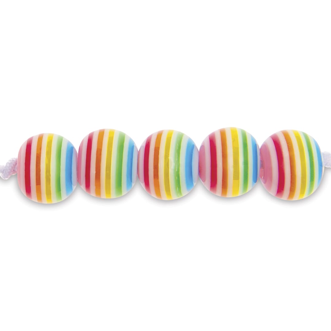 Open in modal - Rico Design Itoshii Plastic Beads - Rainbow w/ White Stripes, 8 mm Dia.