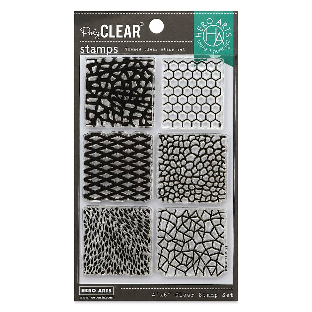 Open in modal - Hero Arts Textures Clear Stamp Set - Set of 6, Tiling, front of packaging