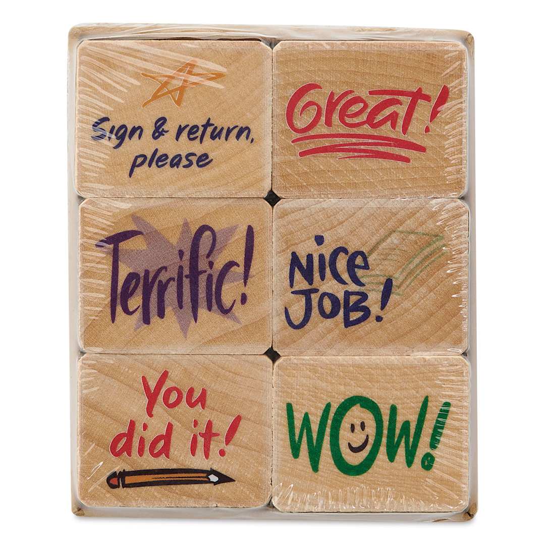 Open in modal - Hero Arts Woodblock Teacher Stamps Set - Set of 6, Stamps of Approval