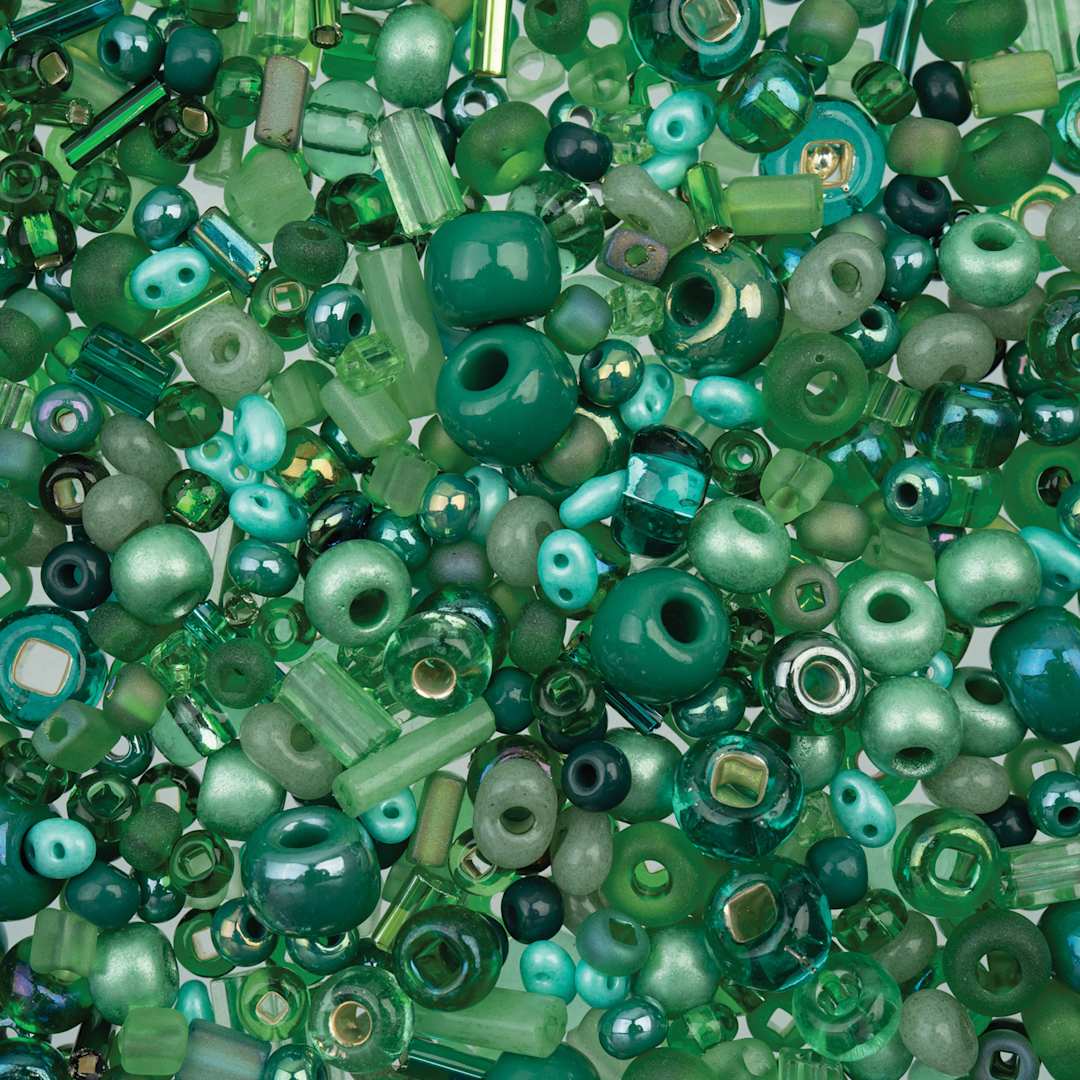 Open in modal - John Bead Bead Bar Czech Glass Bead Assortment - Green, 50 g