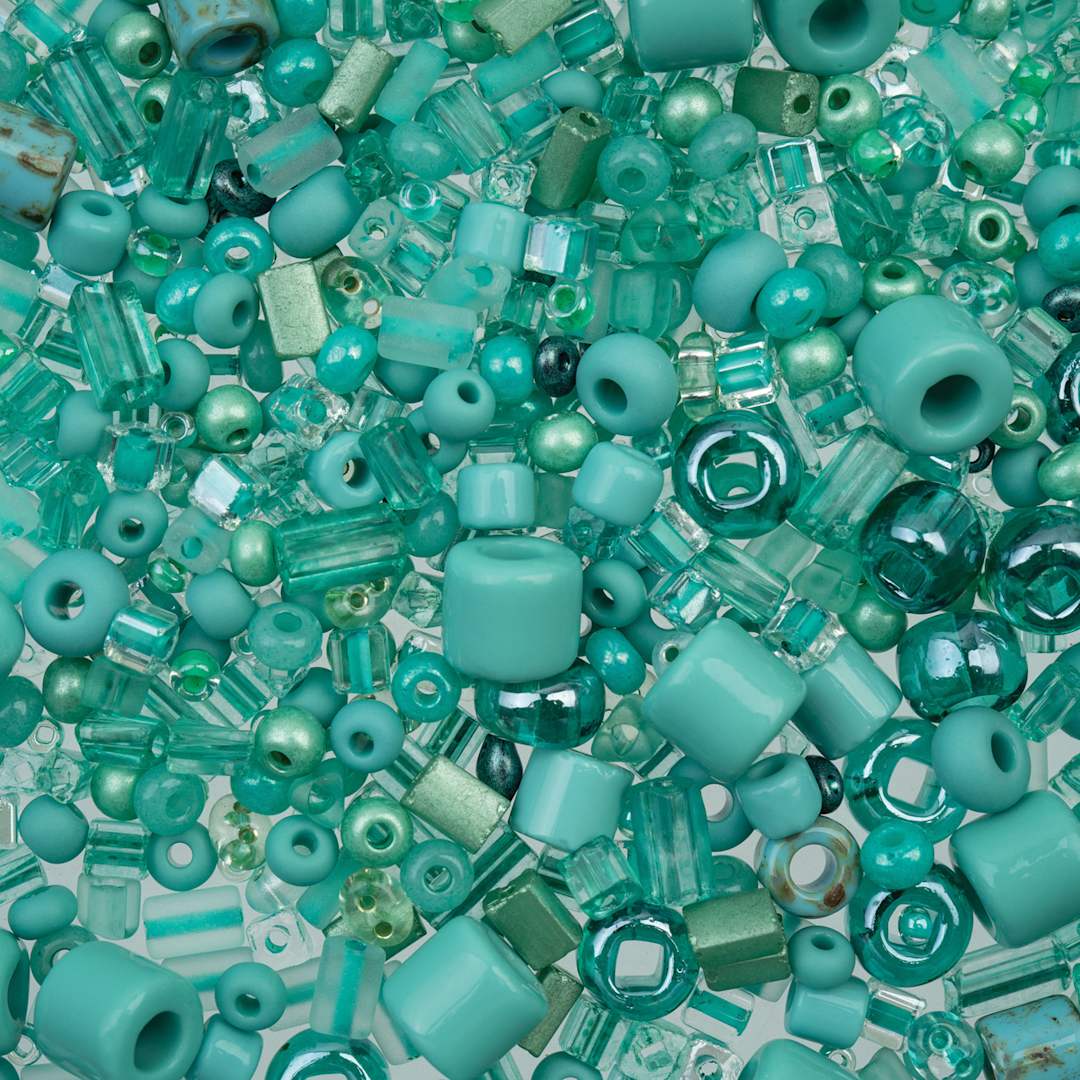 Open in modal - John Bead Bead Bar Czech Glass Bead Assortment - Turquoise Green, 50 g