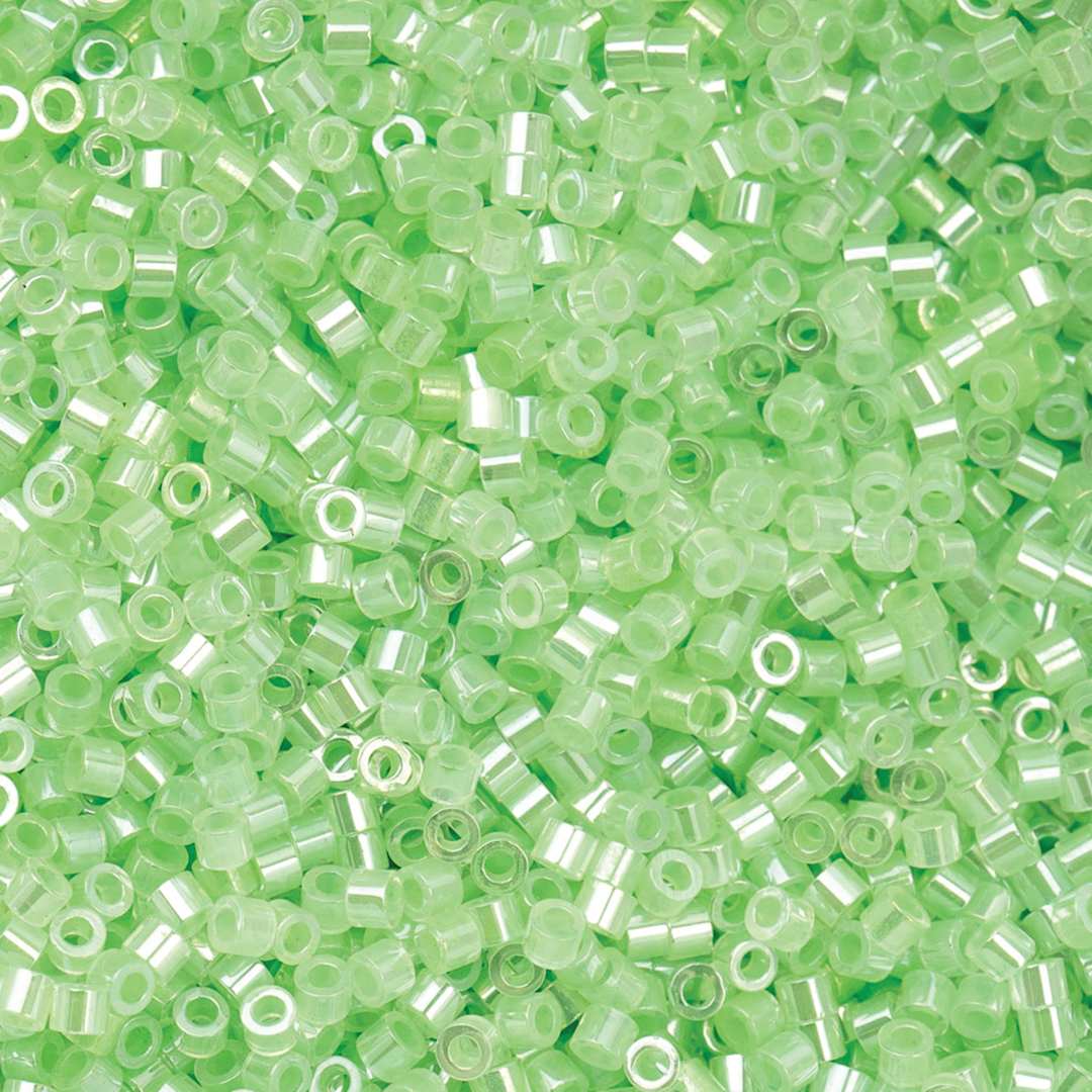 Open in modal - John Bead Cylin 11/0 Ceylon Cylindrical Seed Beads - Light Crystal Green, 25g
