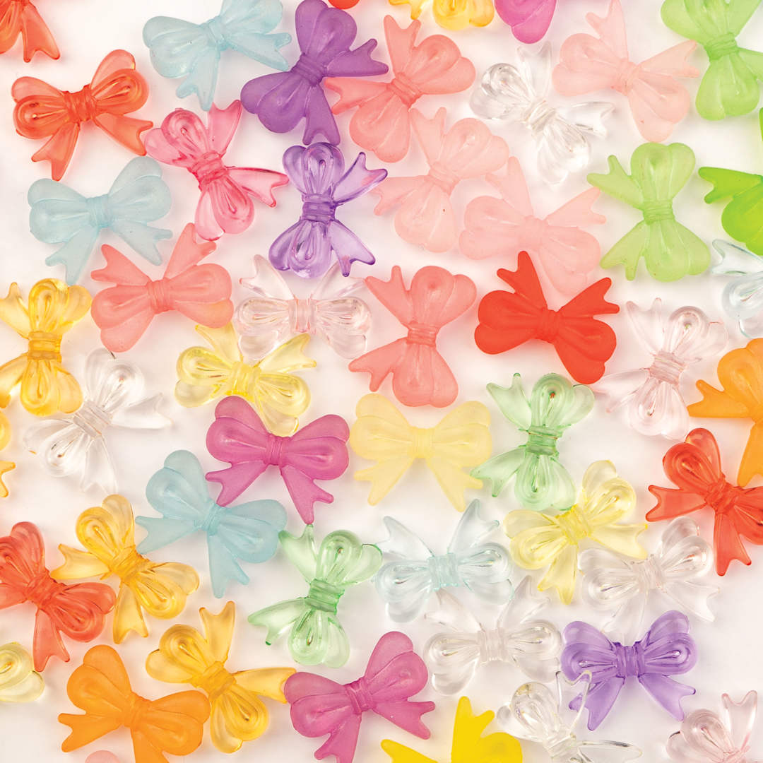 Open in modal - John Bead Super Cute Assorted Acrylic Bow Beads - Assorted Transparent Colors, 40 g