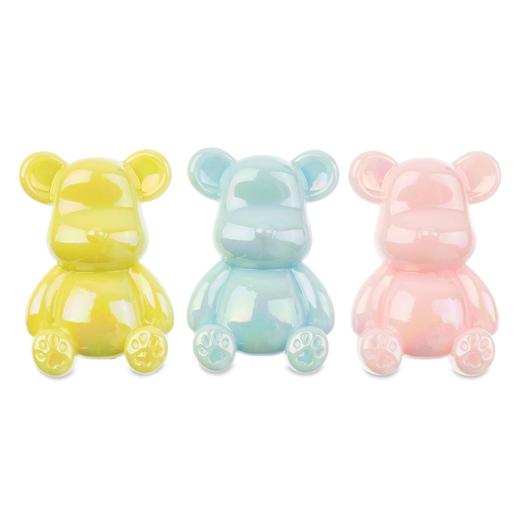 Open in modal - John Bead Super Cute Acrylic Animal Beads - Pkg of 3, Bears, Yellow, Light Blue, Light Pink