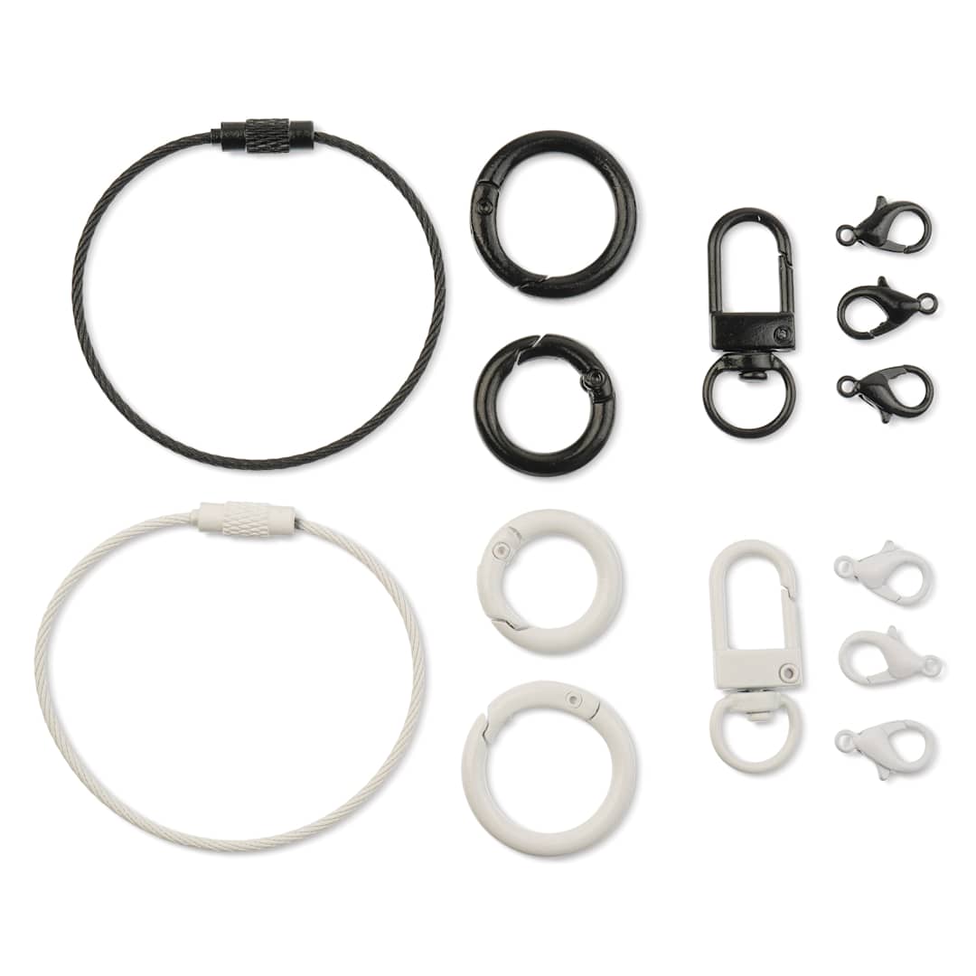 Open in modal - John Bead Super Cute Keychain Findings Kit - Pkg of 14, Kit 1, Black and White