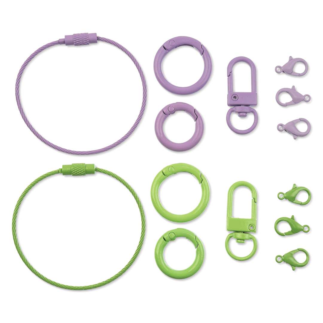 Open in modal - John Bead Super Cute Keychain Findings Kit - Pkg of 14, Kit 4, Green and Light Purple
