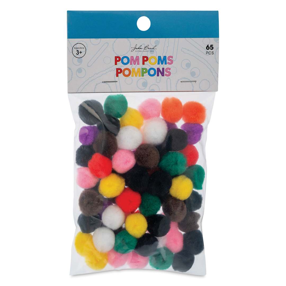 Open in modal - John Bead Pom Poms - Pkg of 100, Assorted Colors, 1" front of packaging