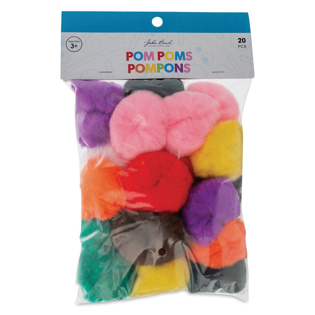 Open in modal - John Bead Pom Poms - Pkg of 20, Assorted Colors, 2" front of packaging