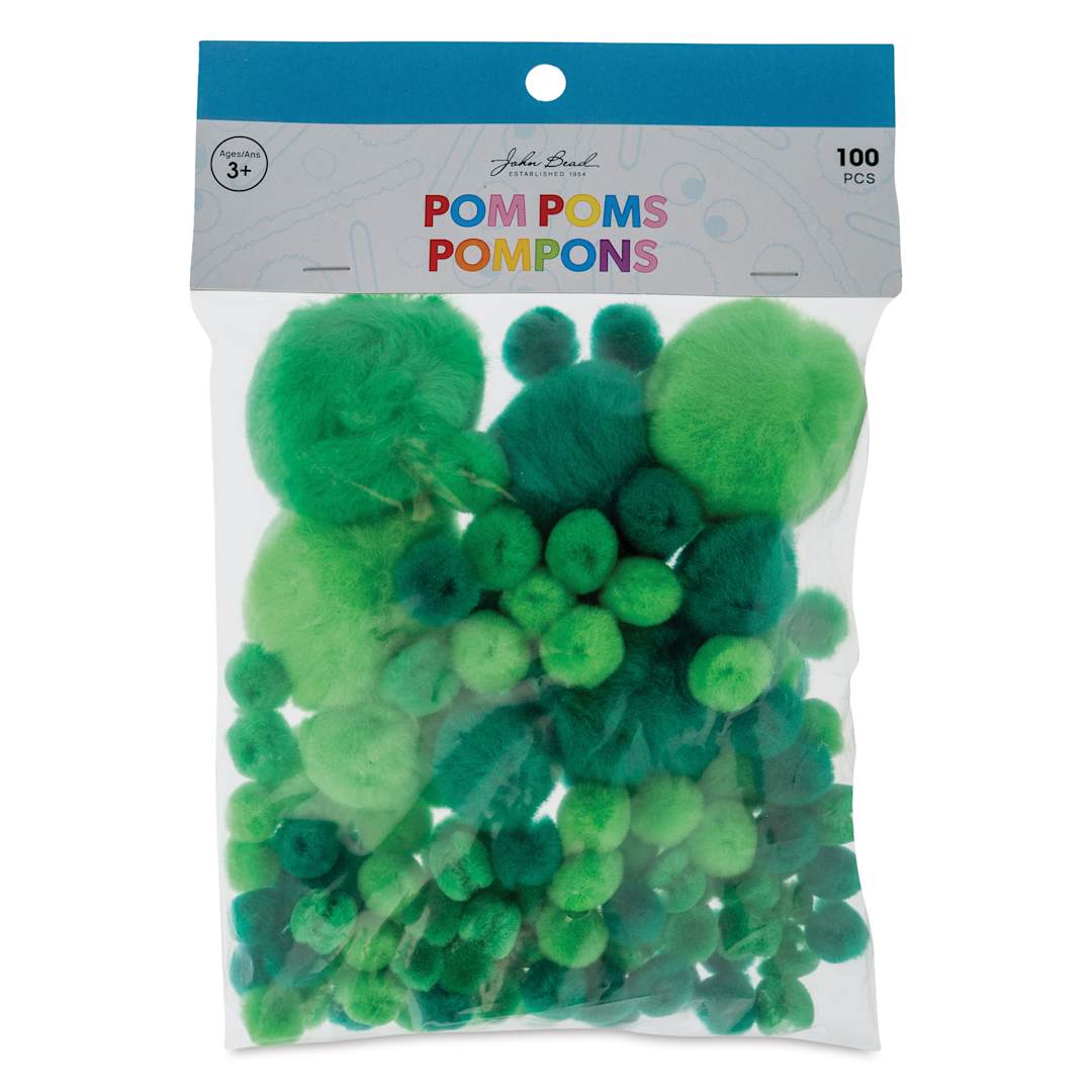 Open in modal - John Bead Pom Poms Assorted Mix - Pkg of 100, Green Mix front of packaging