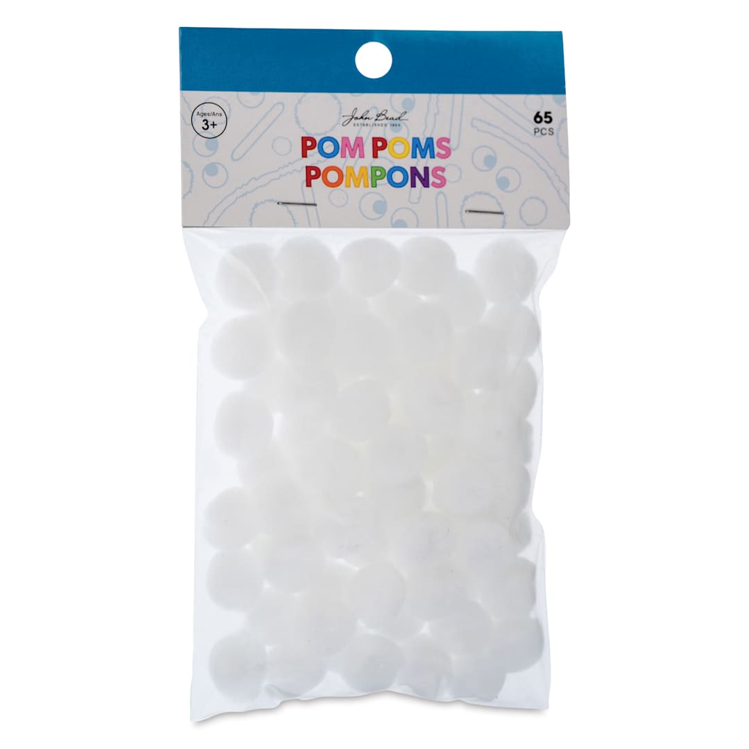 Open in modal - John Bead Pom Poms - Pkg of 100, White, 1" front of packaging