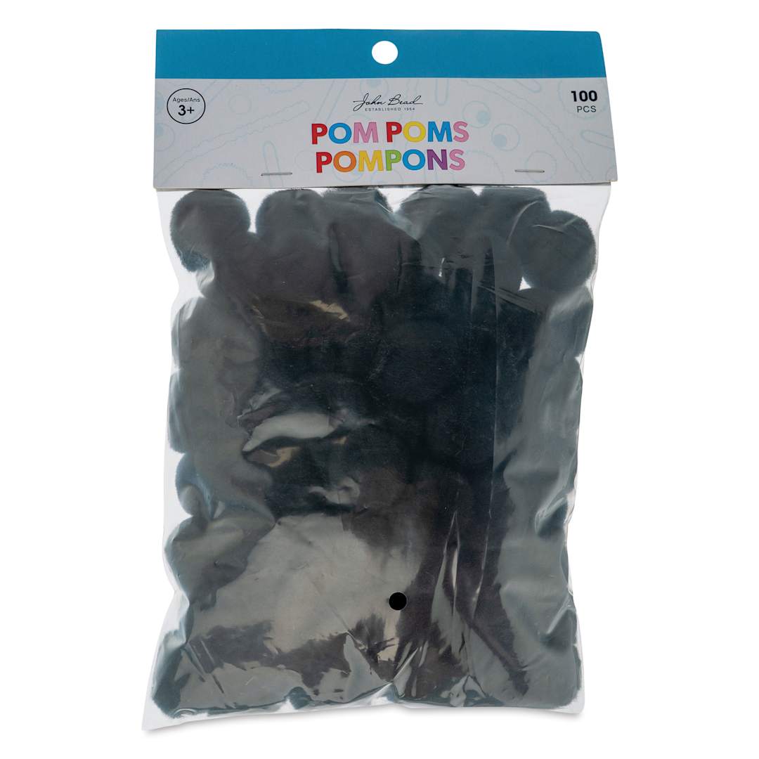 Open in modal - John Bead Pom Poms - Pkg of 65, Black, 1/2" front of packaging