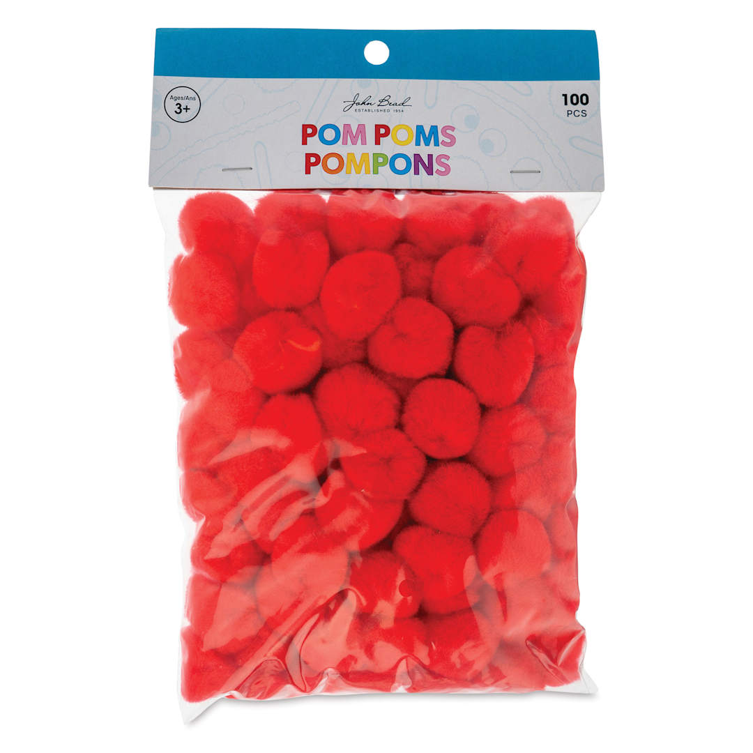 Open in modal - John Bead Pom Poms - Pkg of 65, Red, 1/2" front of packaging