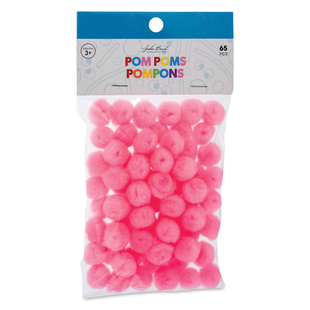 Open in modal - John Bead Pom Poms - Pkg of 100, Pink, 1" front of packaging