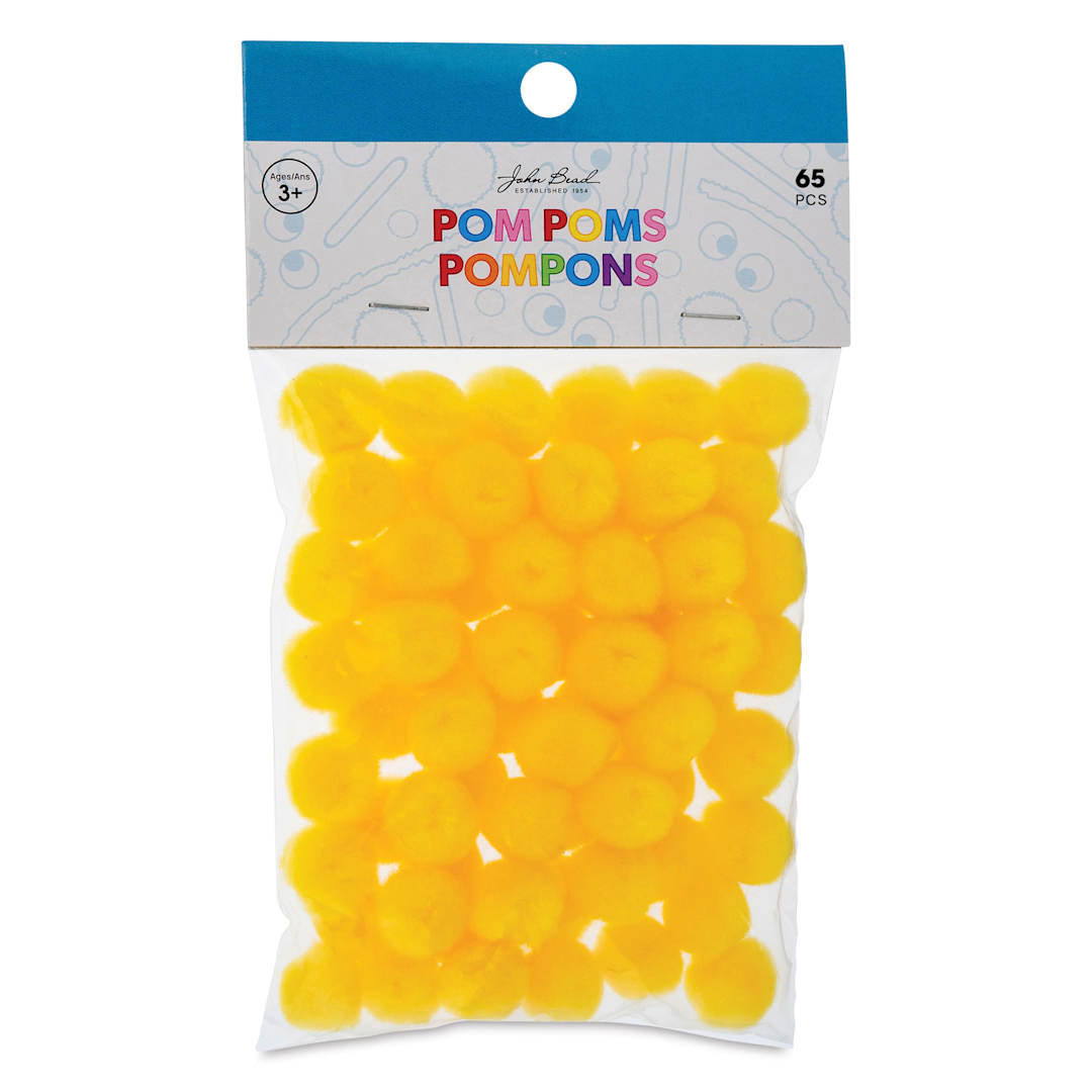 Open in modal - John Bead Pom Poms - Pkg of 100, Yellow, 1" front of packaging