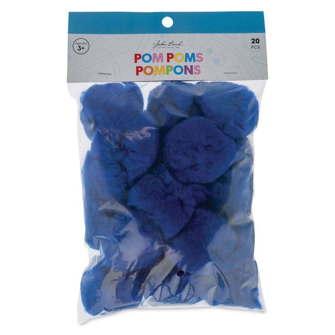 Open in modal - John Bead Pom Poms - Pkg of 20, Dark Blue, 2" front of packaging