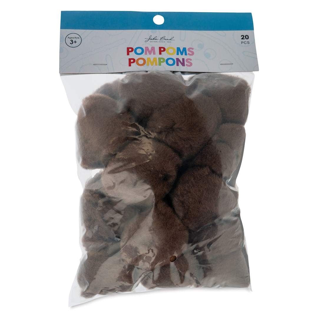 Open in modal - John Bead Pom Poms - Pkg of 20, Brown, 2" front of packaging