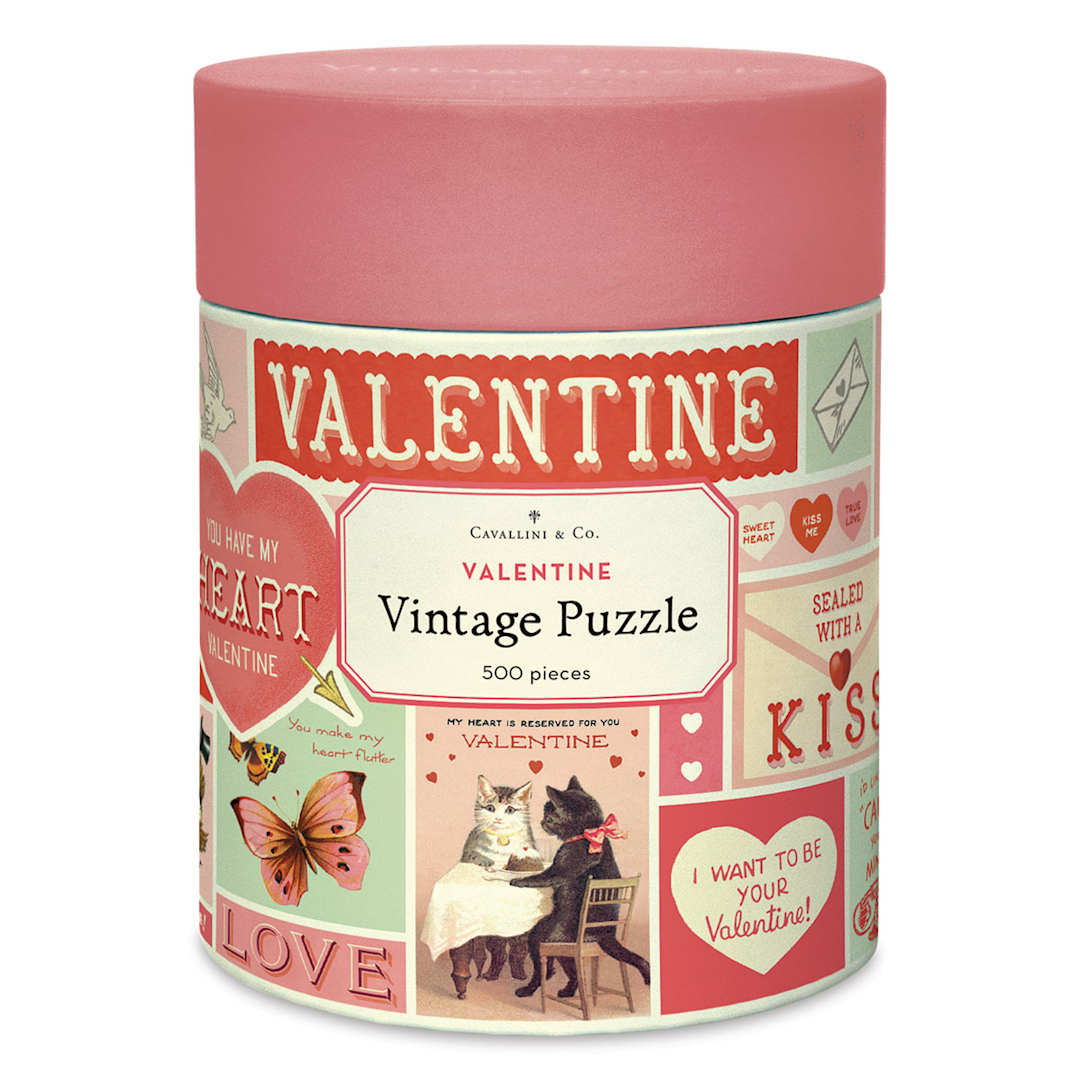 Open in modal - Cavallini Vintage Valentine 500 Piece Puzzle (front of packaging)