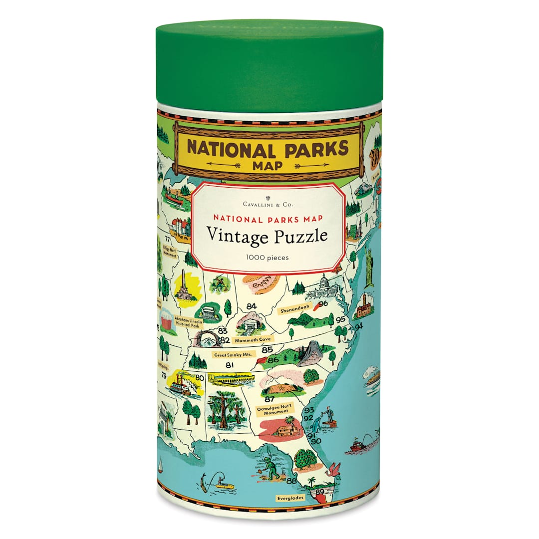 Open in modal - Cavallini Vintage National Parks Map 1,000 Piece Puzzle (Front of packaging)