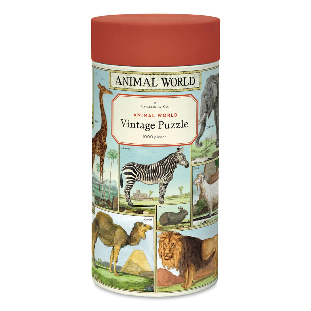 Open in modal - Cavallini Vintage Animal World 1,000 Piece Puzzle front of packaging