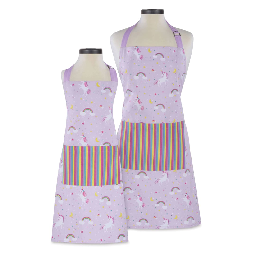 Open in modal - Handstand Kitchen Adult and Youth Apron Boxed Set - Rainbows and Unicorns (Aprons on mannequins)