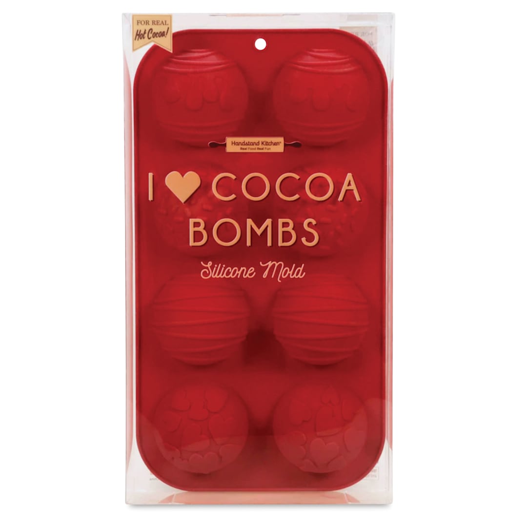Open in modal - Handstand Kitchen I Heart Cocoa Bombs Silicone Mold (Front of packaging)