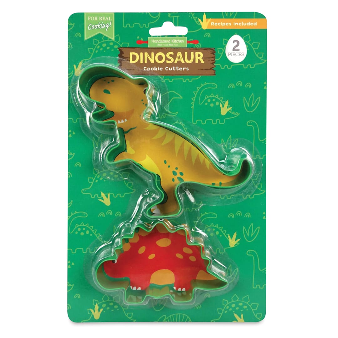 Open in modal - Handstand Kitchen Cookie Cutter Set - Dinosaur, Pkg of 2, front of the packaging.