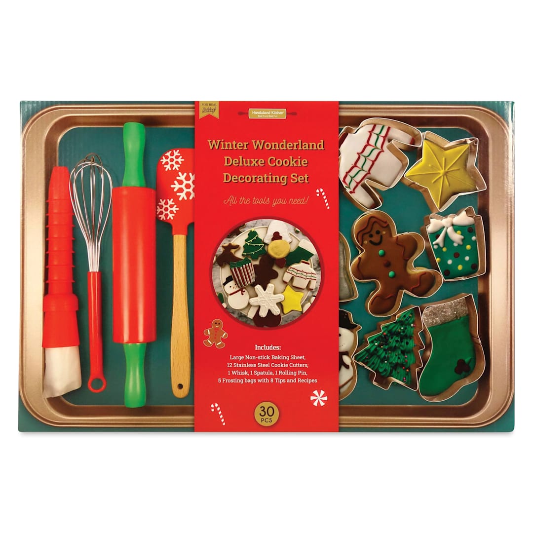 Open in modal - Handstand Kitchen Winter Wonderland Deluxe Cookie Decorating Set, front of the packaging. 