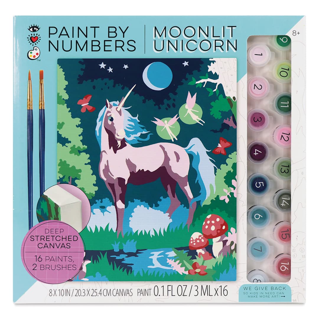 Open in modal - Bright Stripes iHeartArt Paint By Number Kit - Moonlit Unicorn, front of packaging