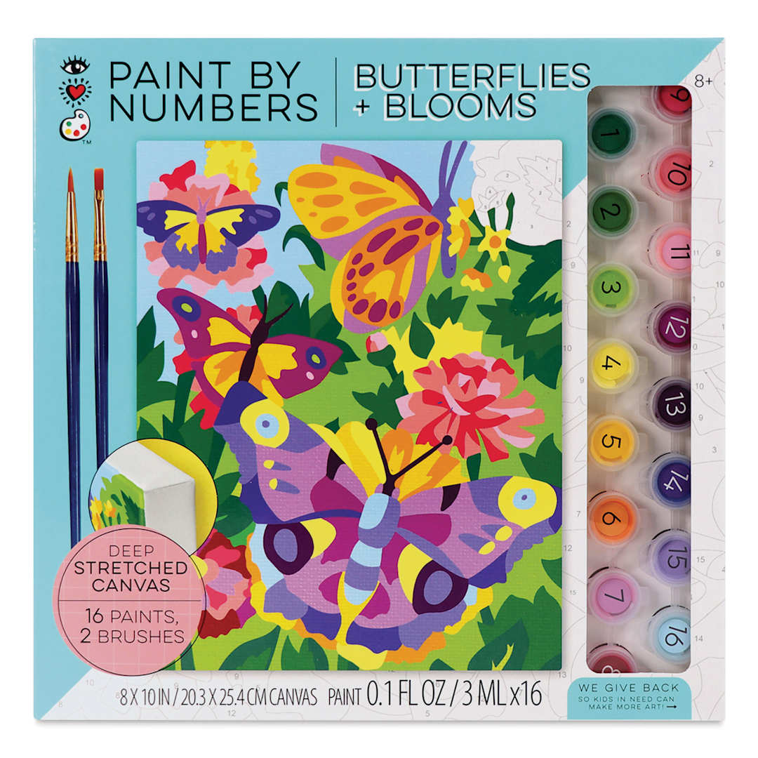 Open in modal - Bright Stripes iHeartArt Paint By Number Kit - Butterflies and Blooms, front of packaging