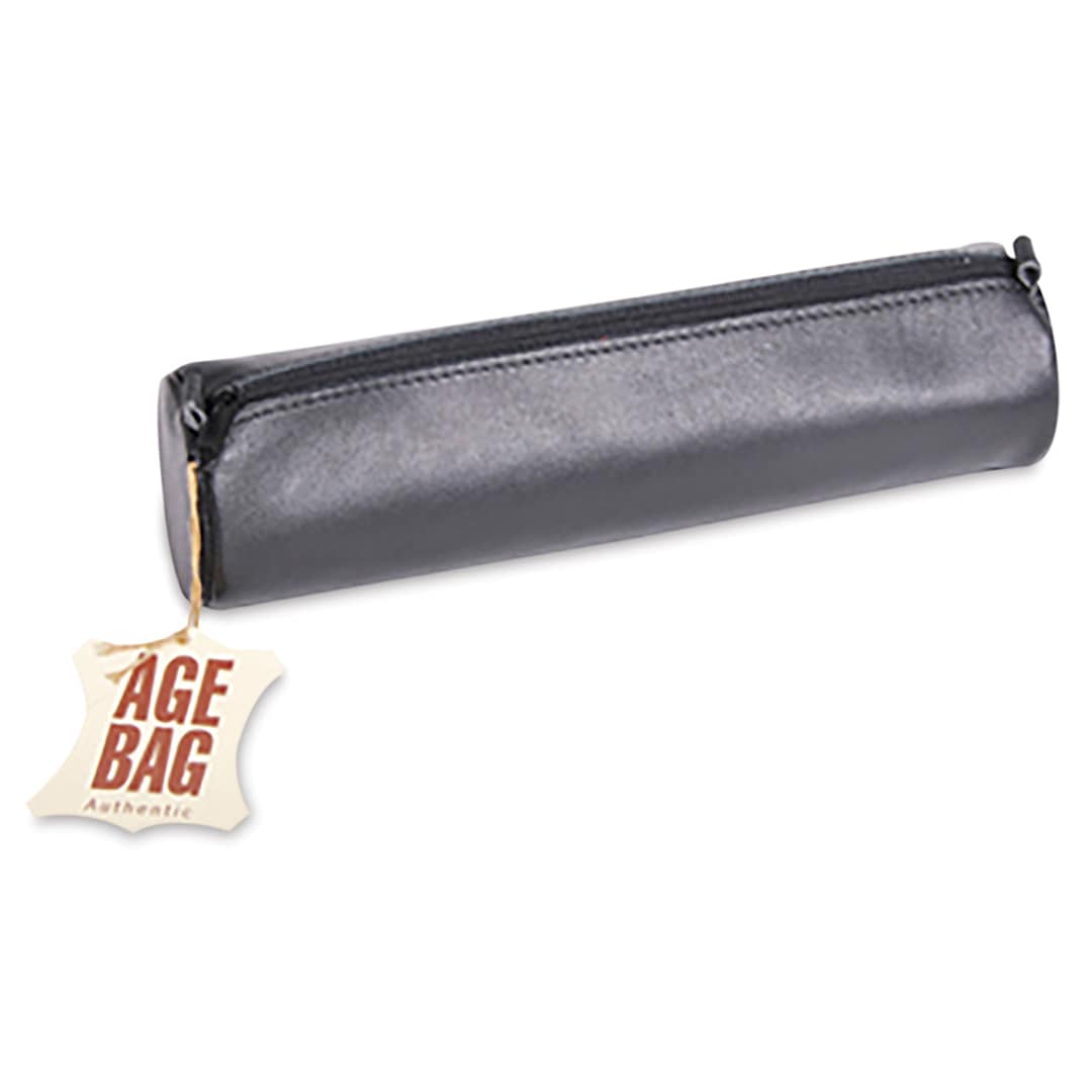 Open in modal - Clairefontaine Round Leather Pencil Cases - Side view of closed Black Pencil Case