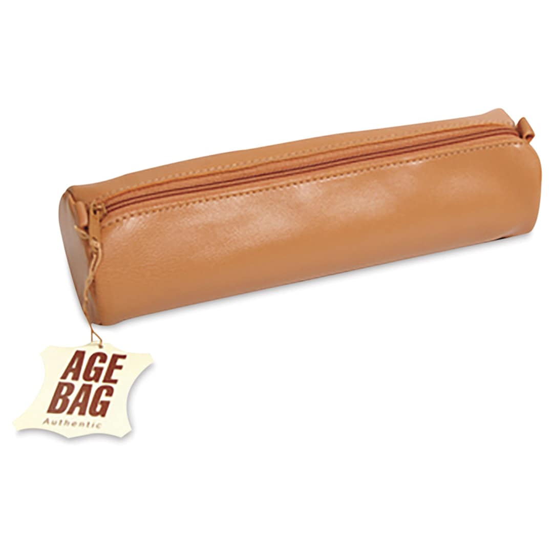 Open in modal - Clairefontaine Round Leather Pencil Cases - Side view of closed Tan Pencil Case