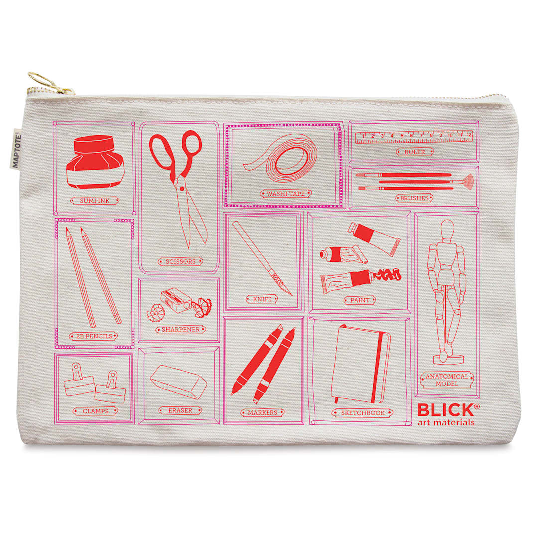 Open in modal - Blick Flat Zip Pouch by Maptote - Red and Pink (front of pouch)