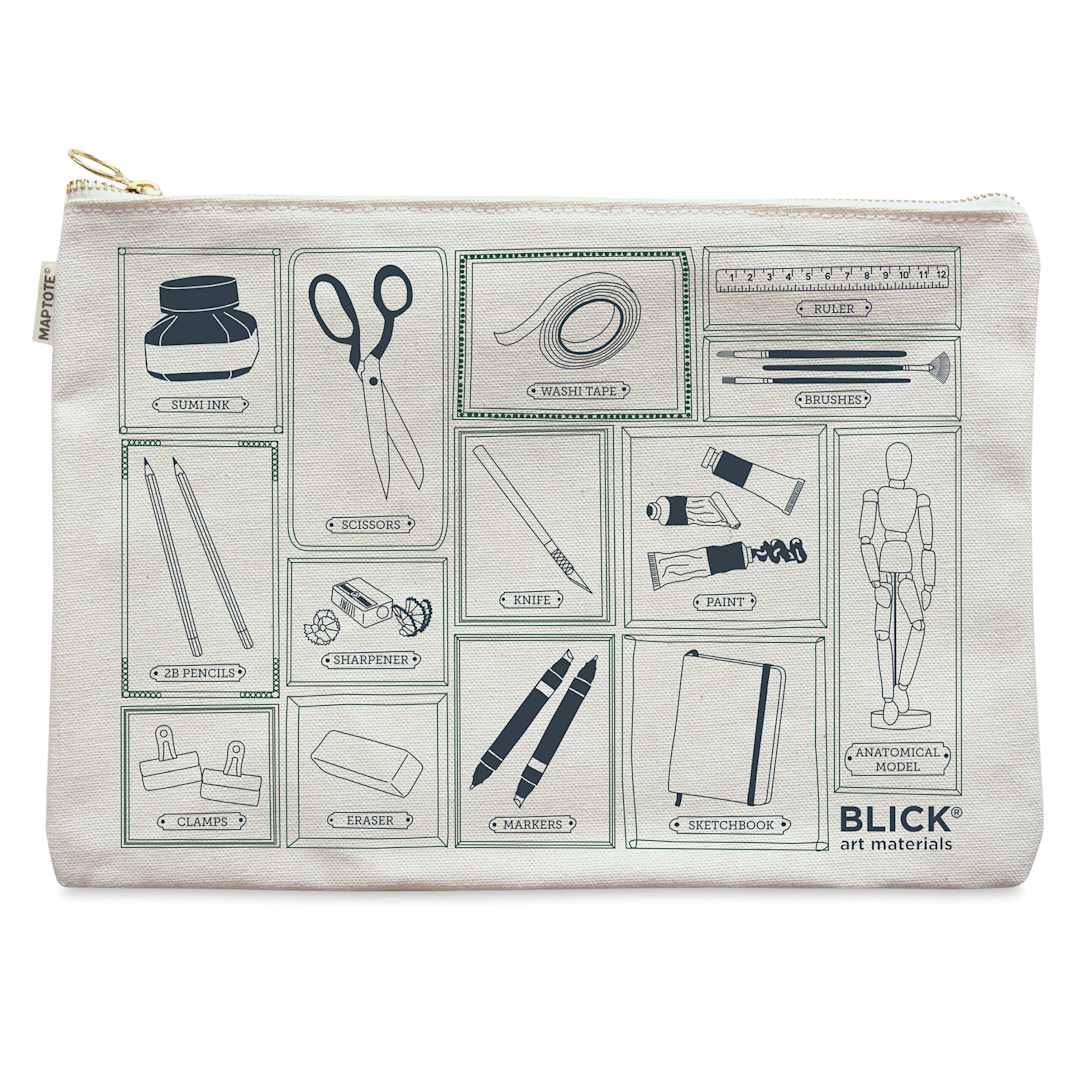 Open in modal - Blick Flat Zip Pouch by Maptote - Gray and Green (front of pouch)