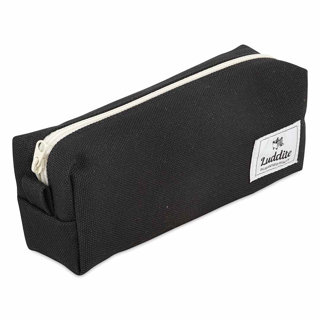 Open in modal - Luddite Canvas Box Pen Case - Black, zipped closed